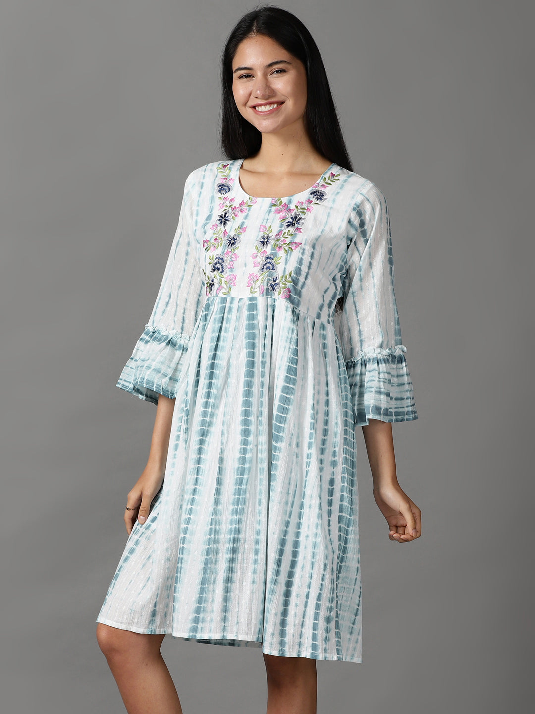 Women's White Tie and Dye Fit & Flare Dress