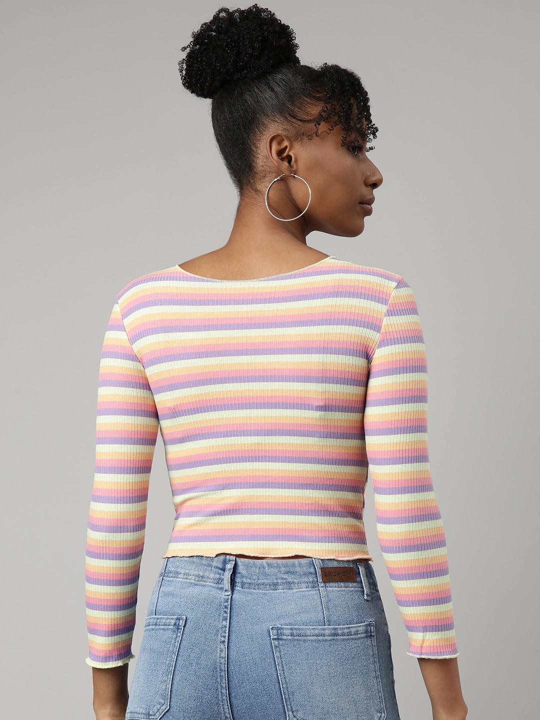 Women's Multi Striped Fitted Crop Top