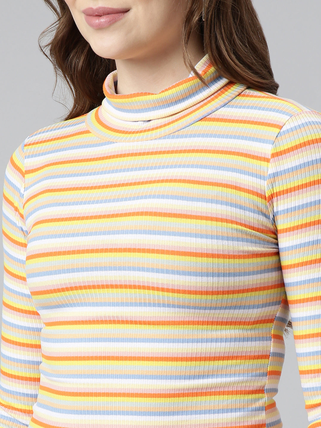 Women's Orange Striped Crop Top