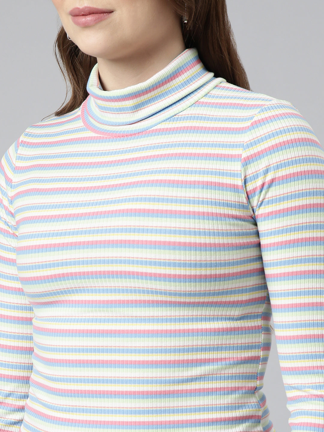 Women's Sea Green Striped Fitted Top