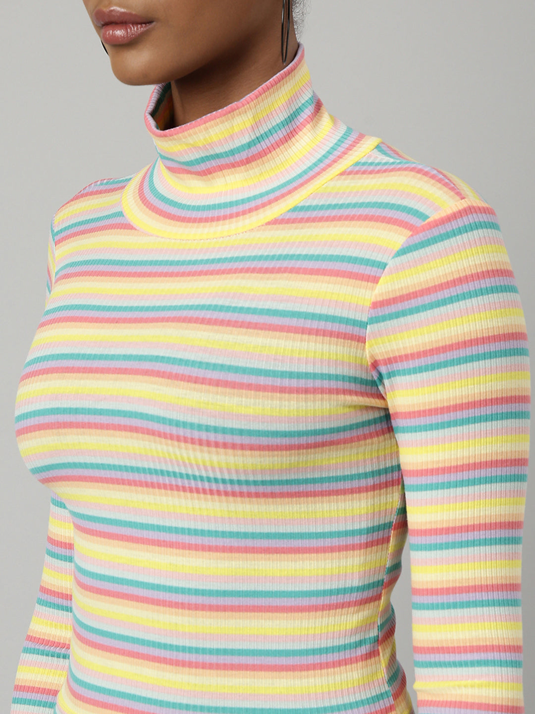 Women's Yellow Horizontal Stripes Fitted Crop Top