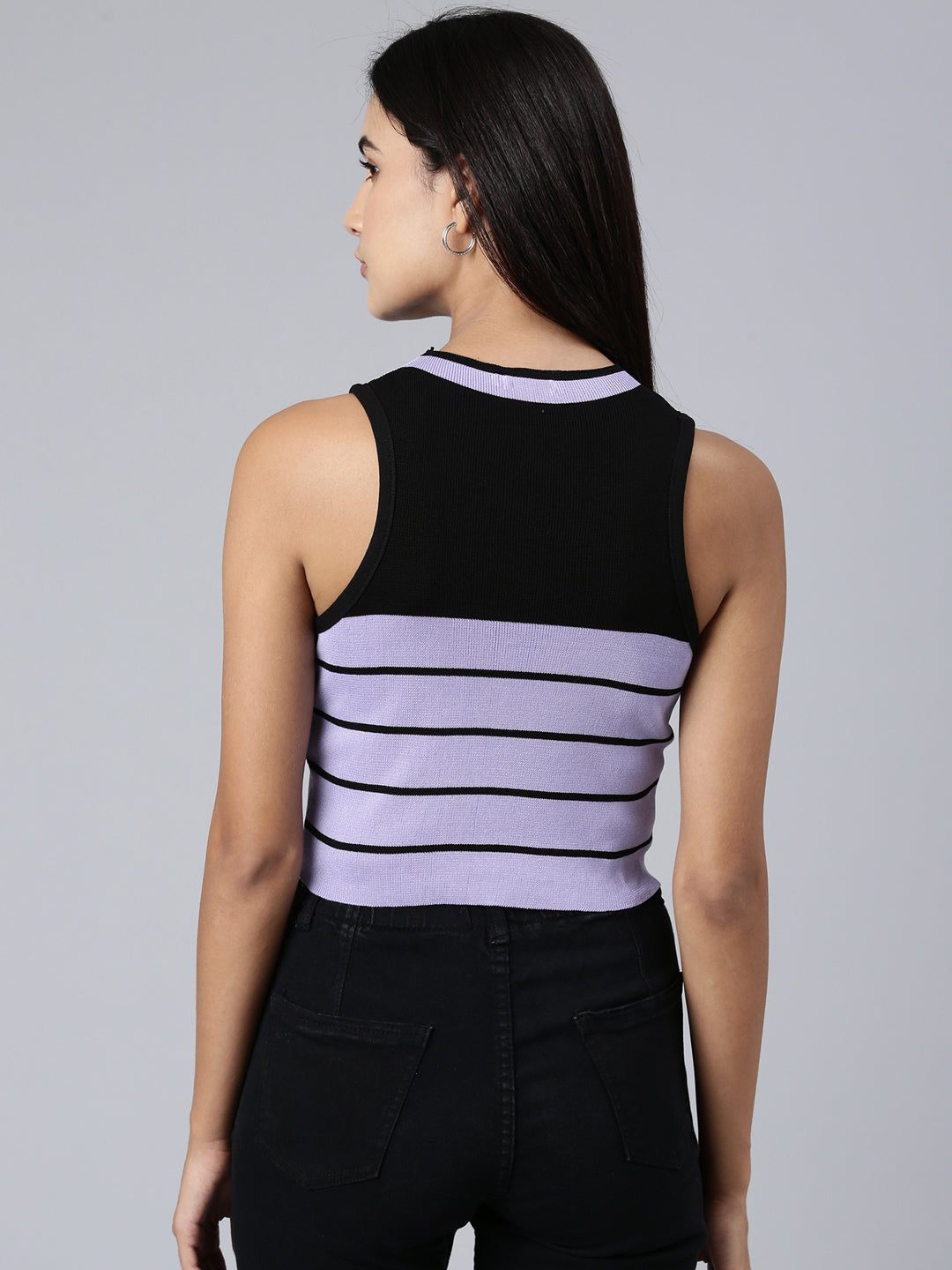 Women's Lavender Striped Sleeveless Crop Top