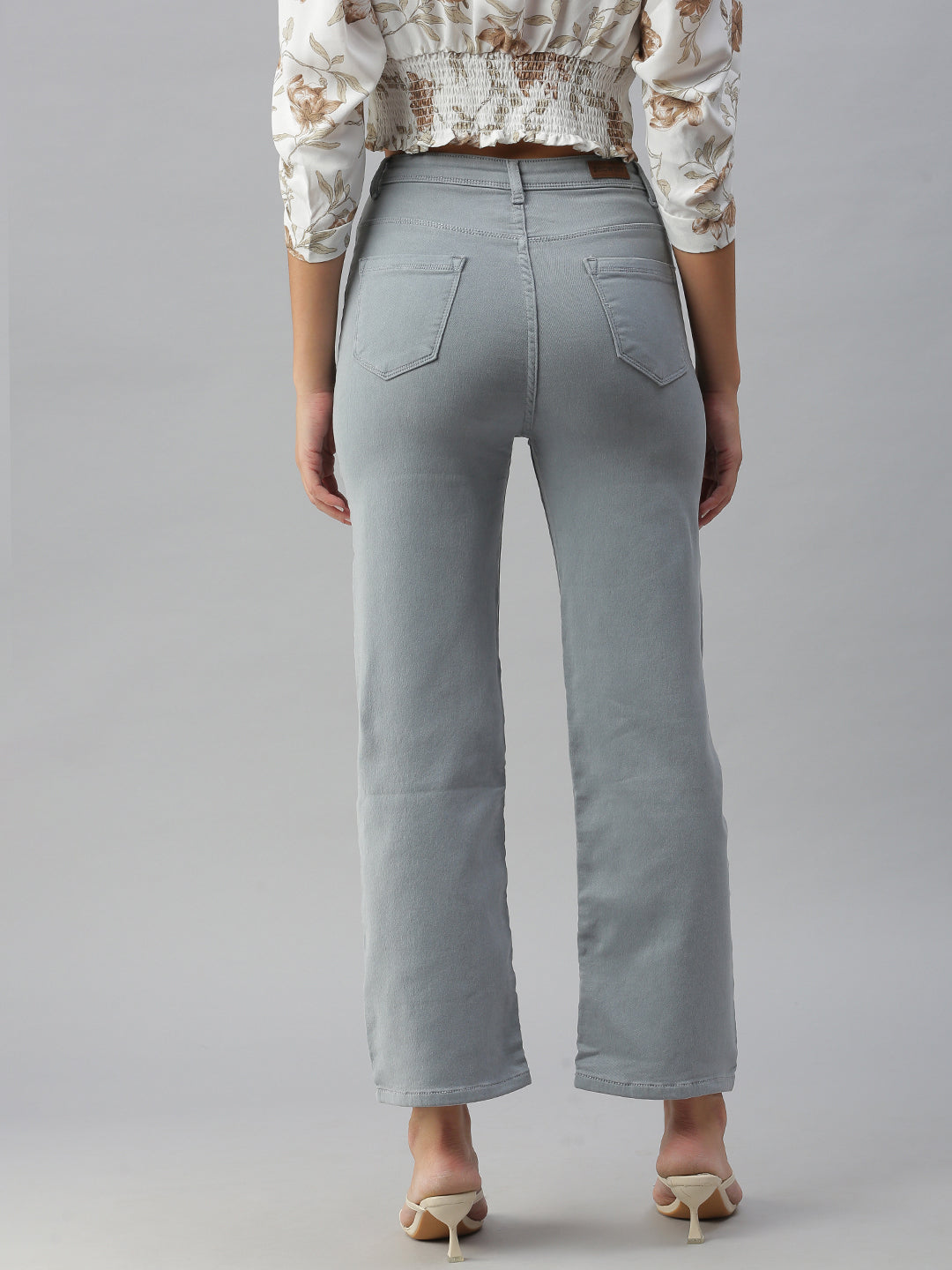 Women's Grey Wide Leg High-Rise Stretchable Jeans