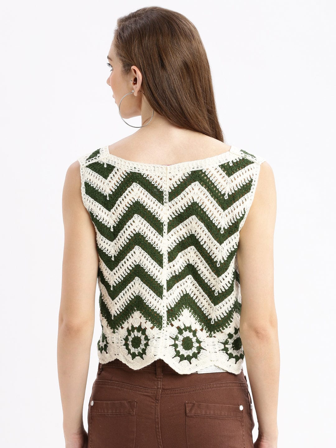 Women's Green Solid Sheer Crop Top