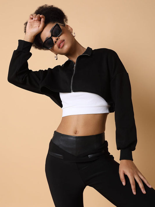 Women's Black Cotton Crop Top