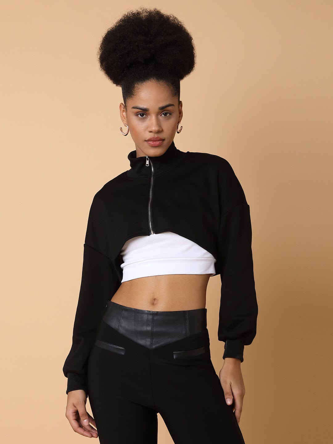 Women's Black Cotton Crop Top