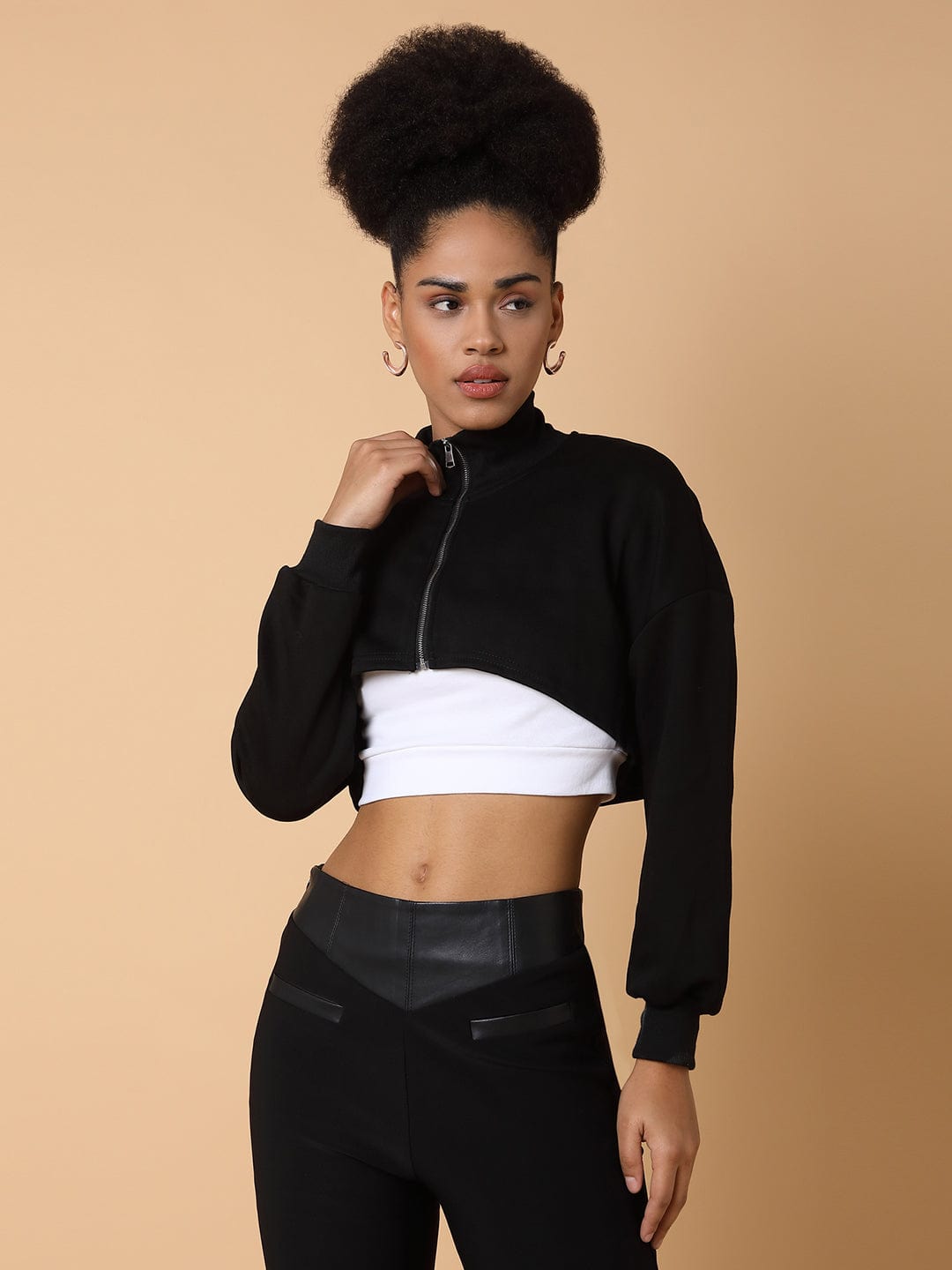Women's Black Cotton Crop Top