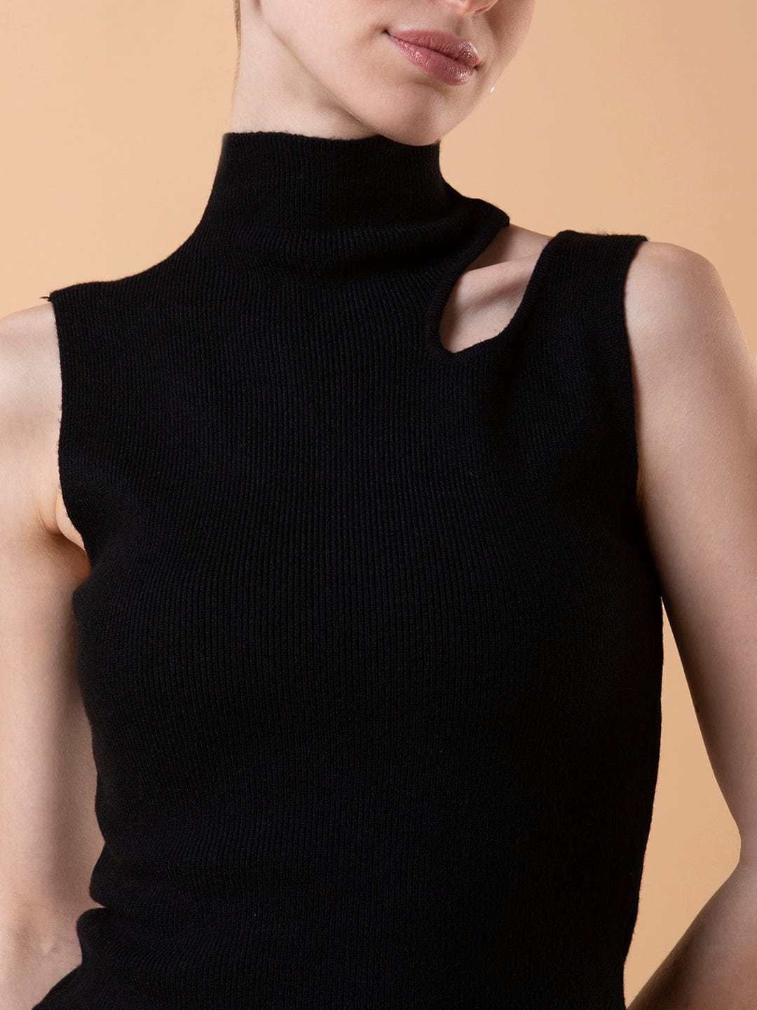 Women's Black Solid High Neck Acrylic Top