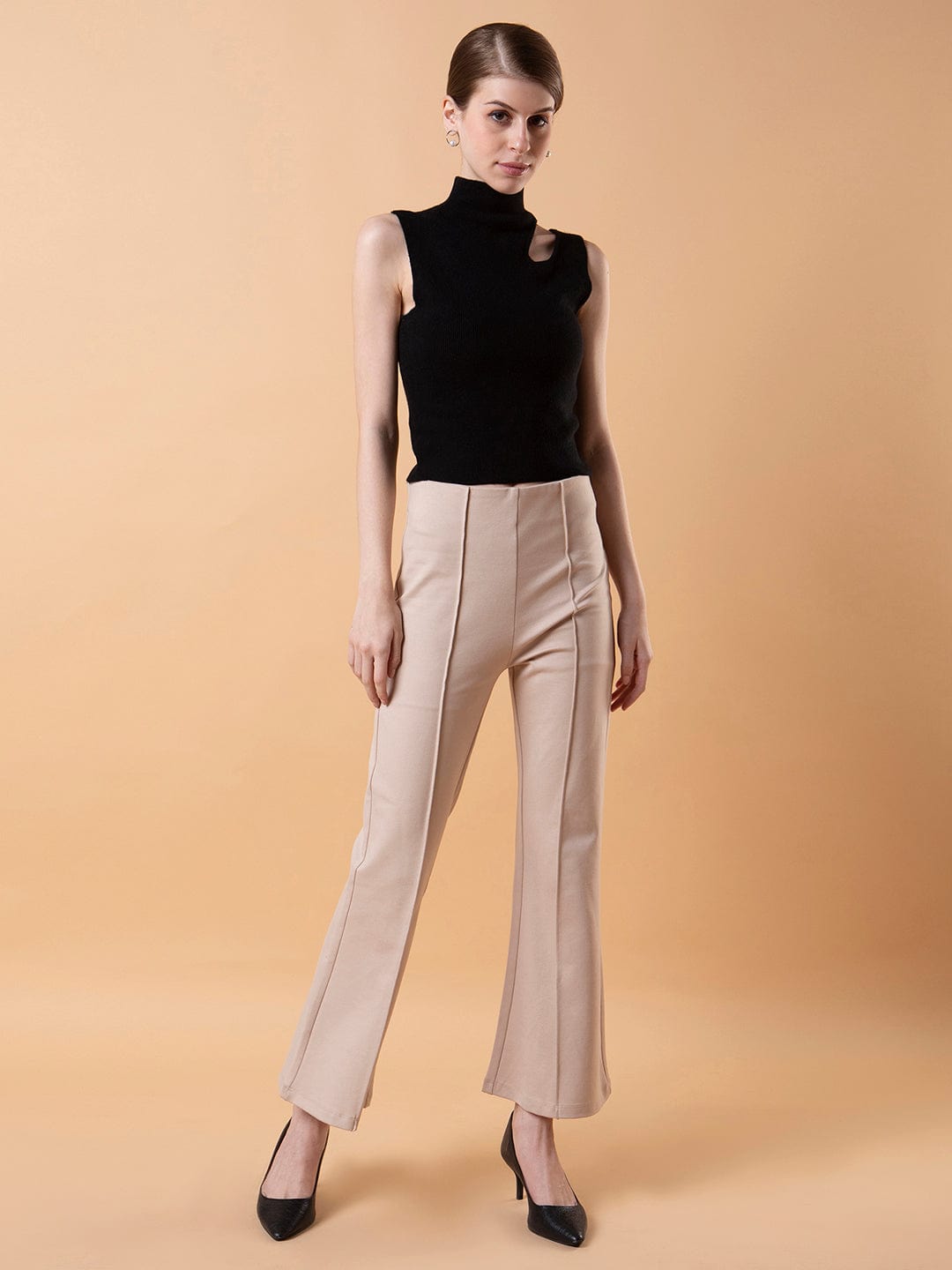 Women's Black Solid High Neck Acrylic Top