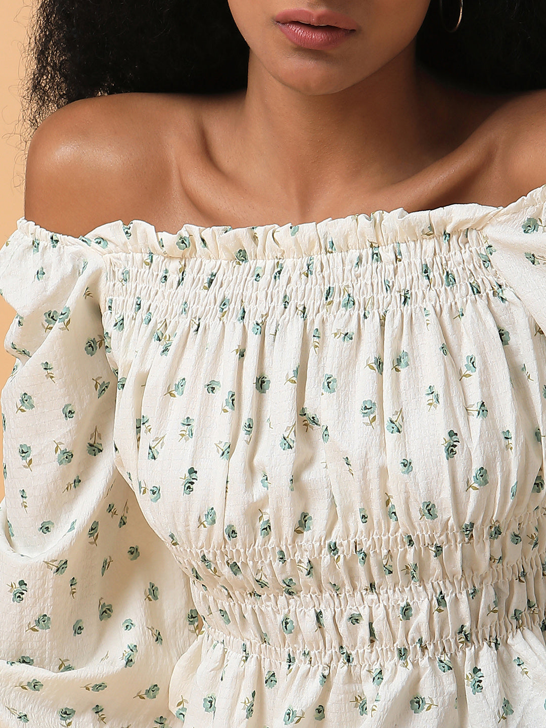 Women's Cream Off-Shoulder Synthetic Crepe Top