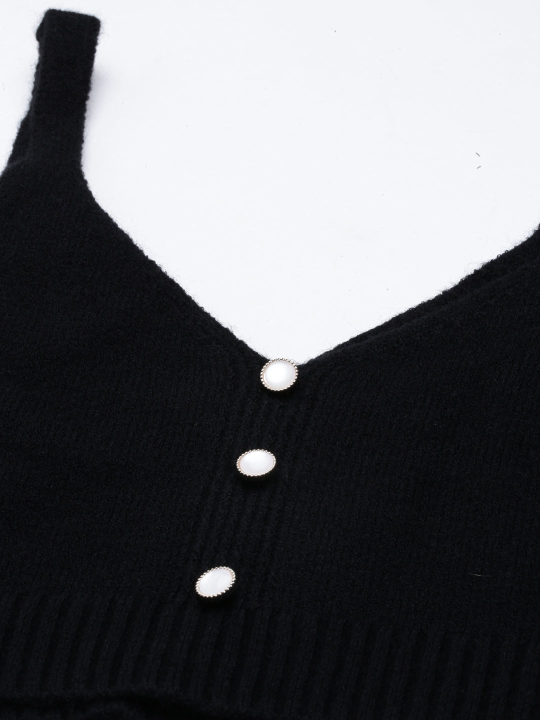 Women's Black Shoulder Straps Bralette Acrylic Crop Top