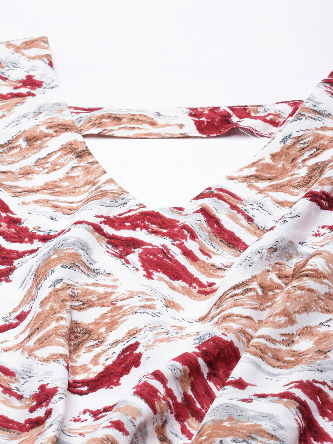 Women's Maroon Abstract Printed Flared Sleeve Blouson Crop Top