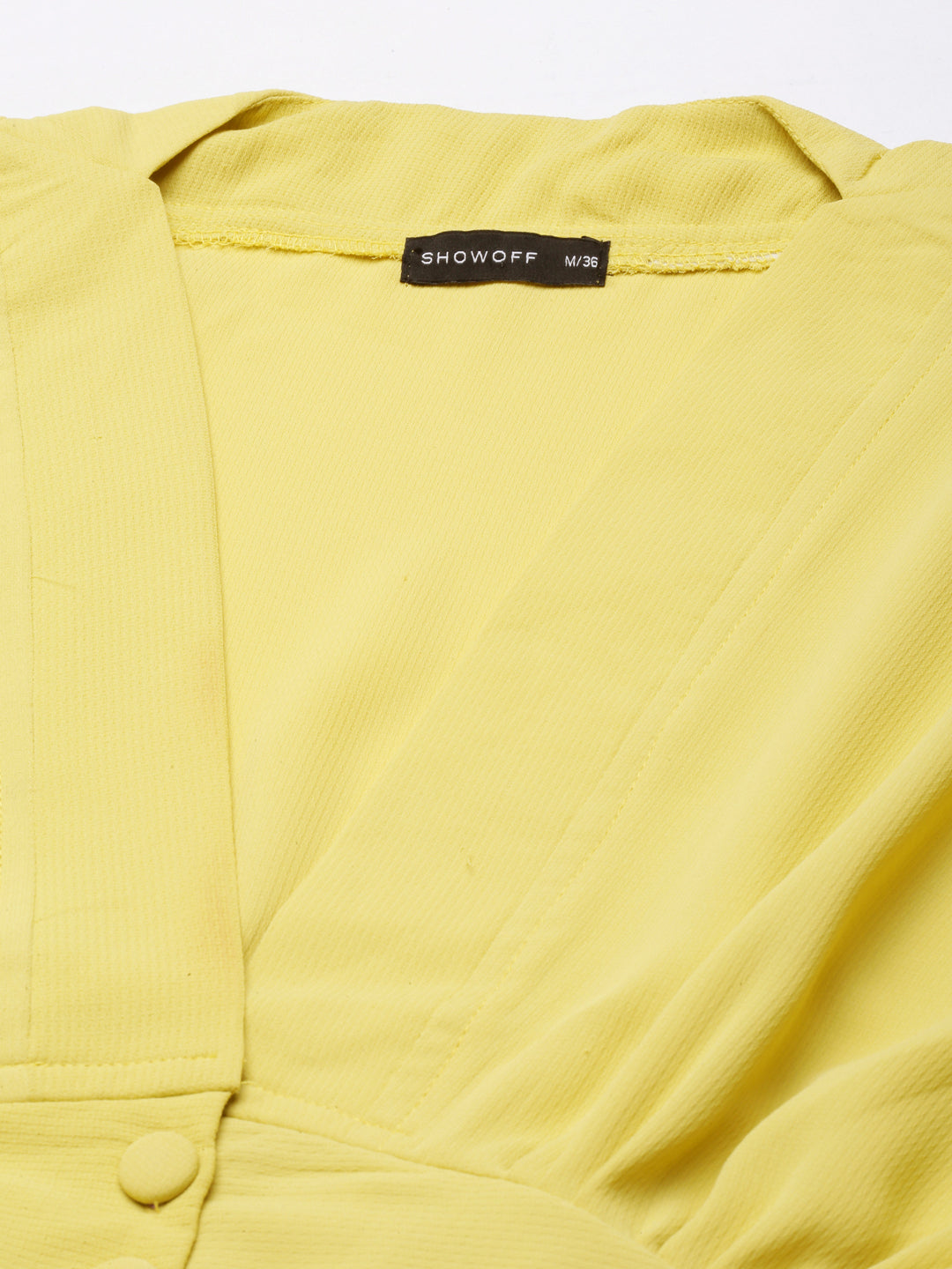 Women's Yellow V-Neck Puff Sleeve Blouson Crop Top