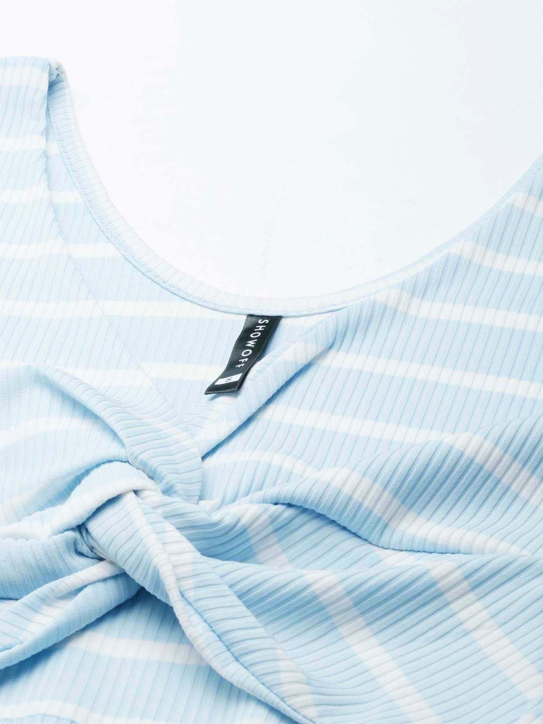 Women's Blue Striped Twisted Cotton Crop Top