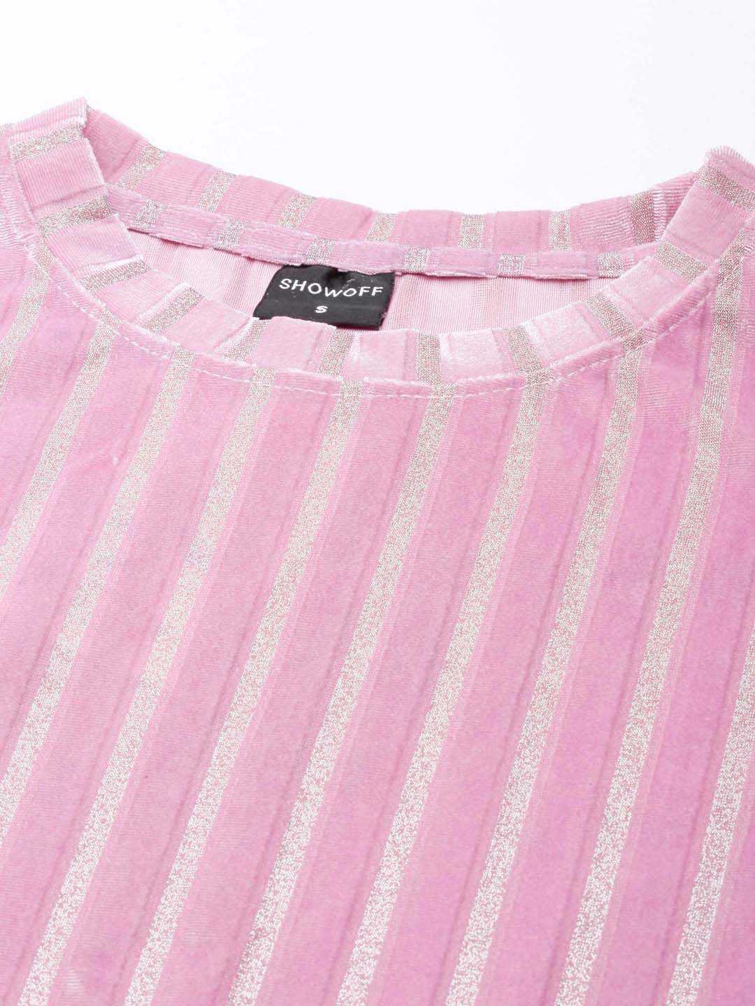 Women's Pink Self Design Velvet Crop Top