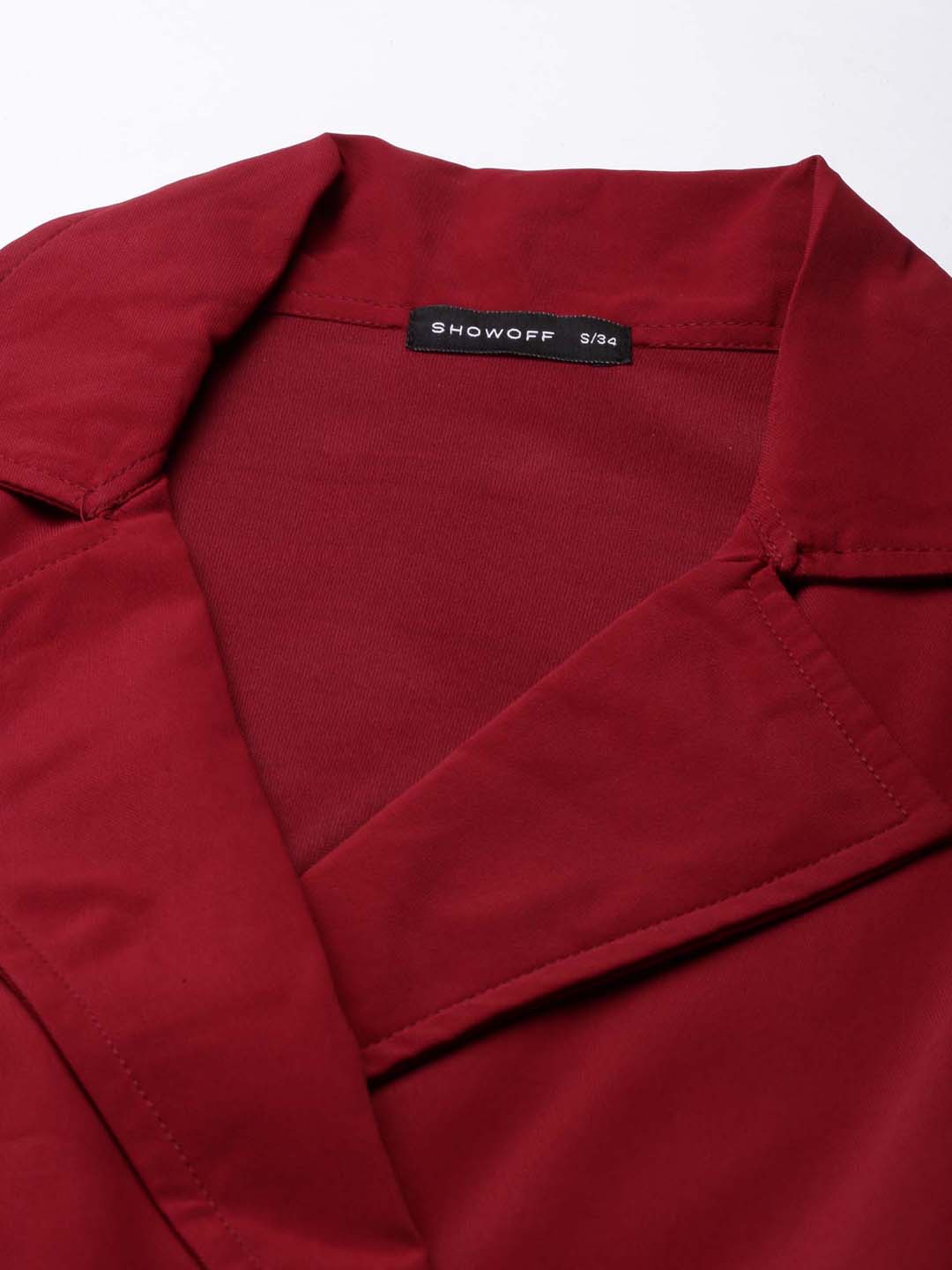 Women's Maroon Puffed Sleeves Shirt Collar Crepe Wrap Crop Top