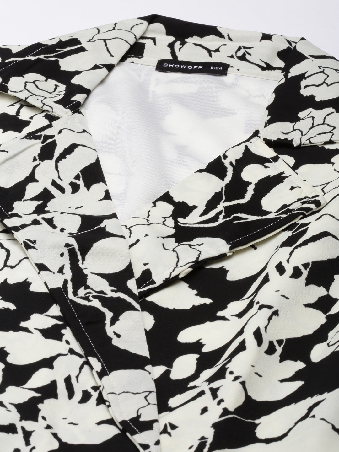 Women's Off White Floral Printed Puffed Sleeve Shirt Collar Wrap Crop Top