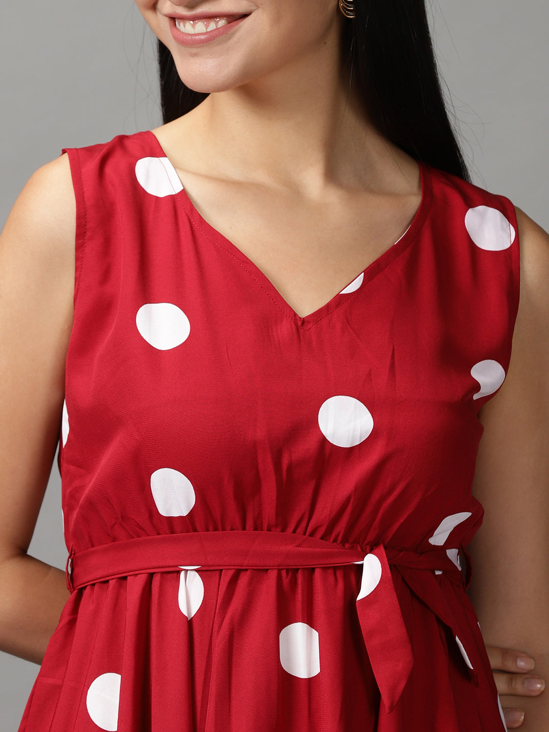 Women's Maroon Polka Dots Fit & Flare Dress