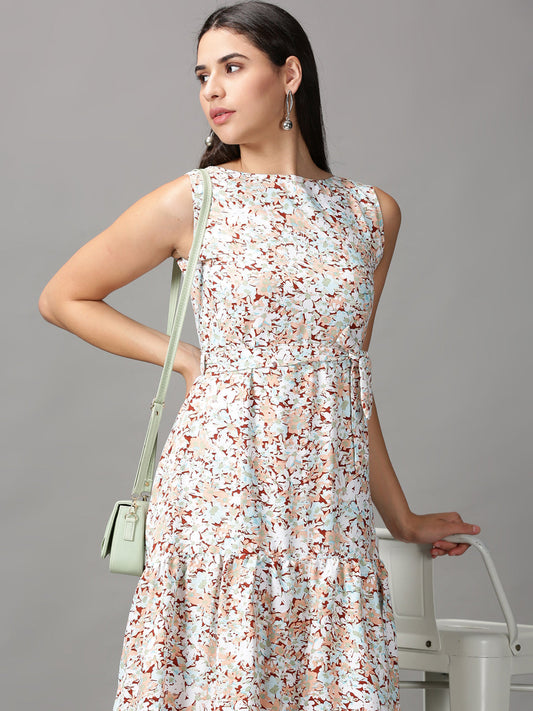 Women's Multi Floral Fit & Flare Midi Dress