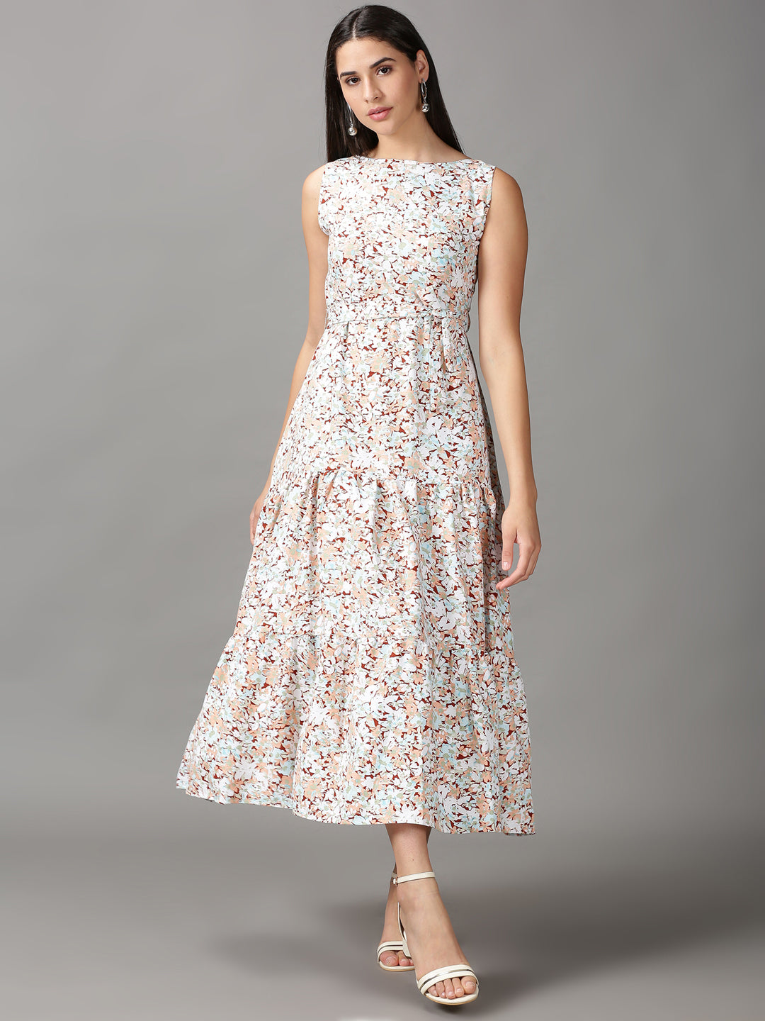 Women's Multi Floral Fit & Flare Midi Dress