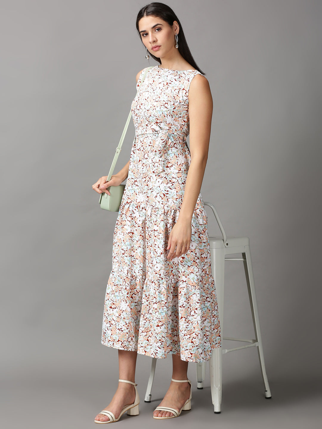 Women's Multi Floral Fit & Flare Midi Dress