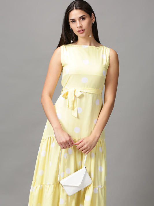 Women's Yellow Chiffon Fit & Flare Dress