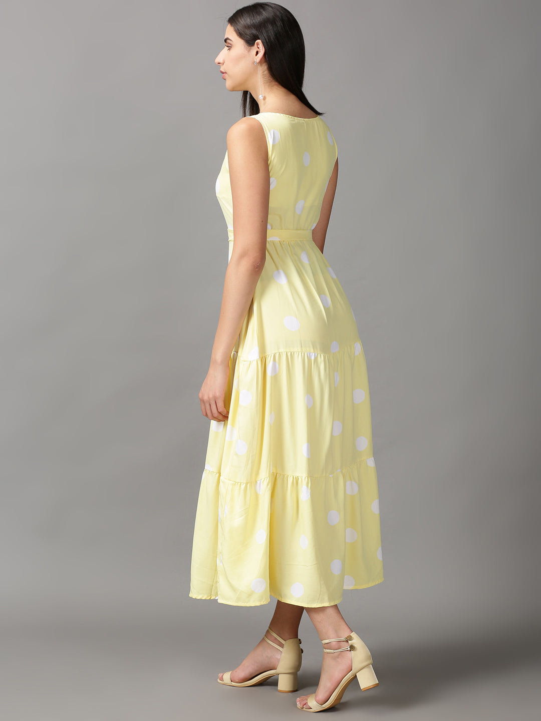 Women's Yellow Chiffon Fit & Flare Dress