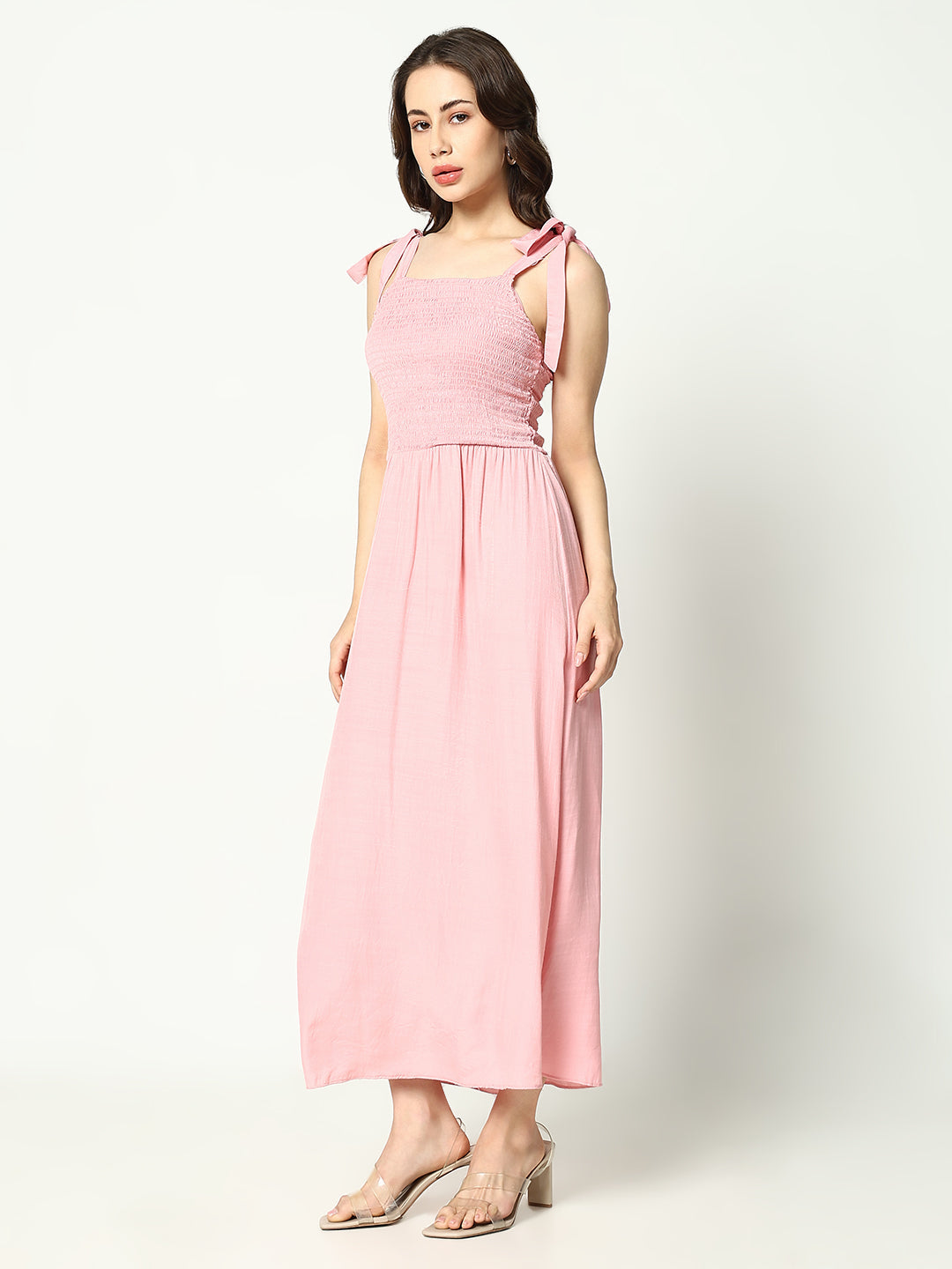 Women's Pink Fit & Flare Midi Dress