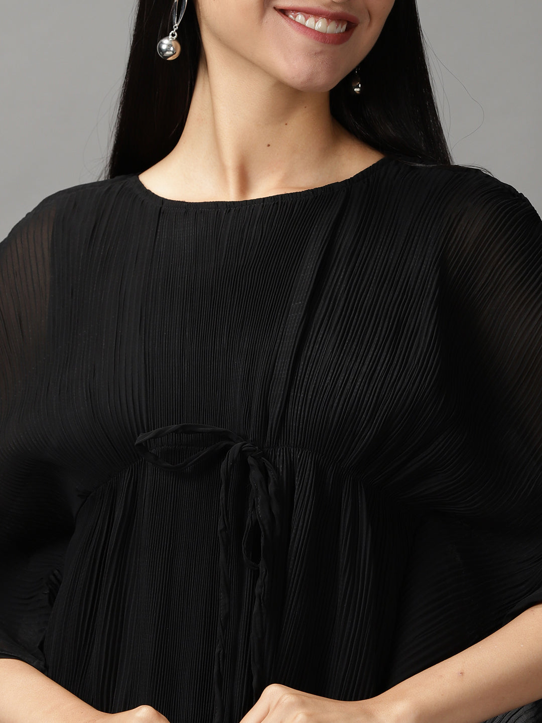 Women's Black Kaftan Short Sleeves Round Neck Dress
