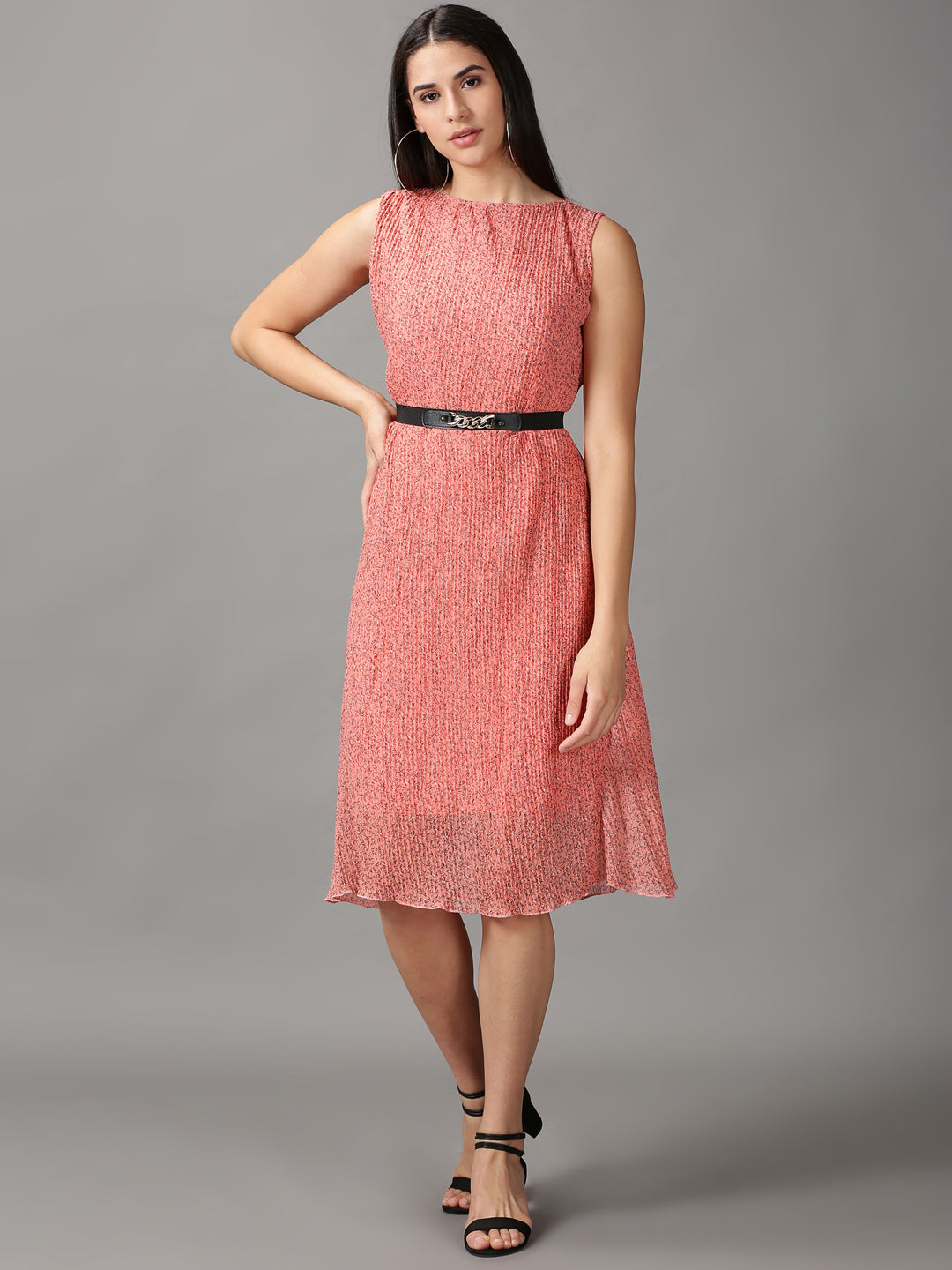 Women's Peach Abstract Fit & Flare Dress