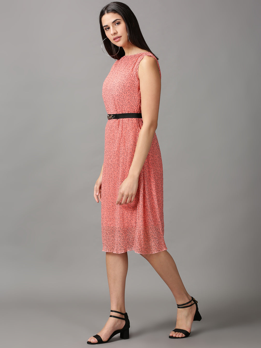 Women's Peach Abstract Fit & Flare Dress