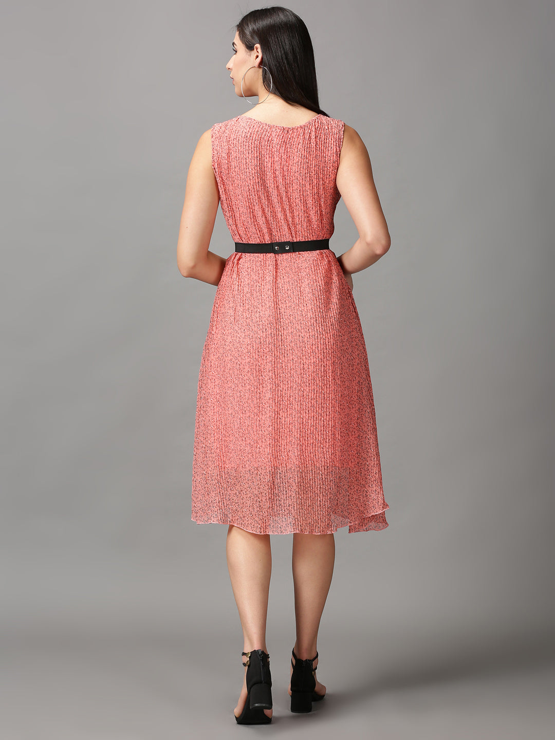 Women's Peach Abstract Fit & Flare Dress