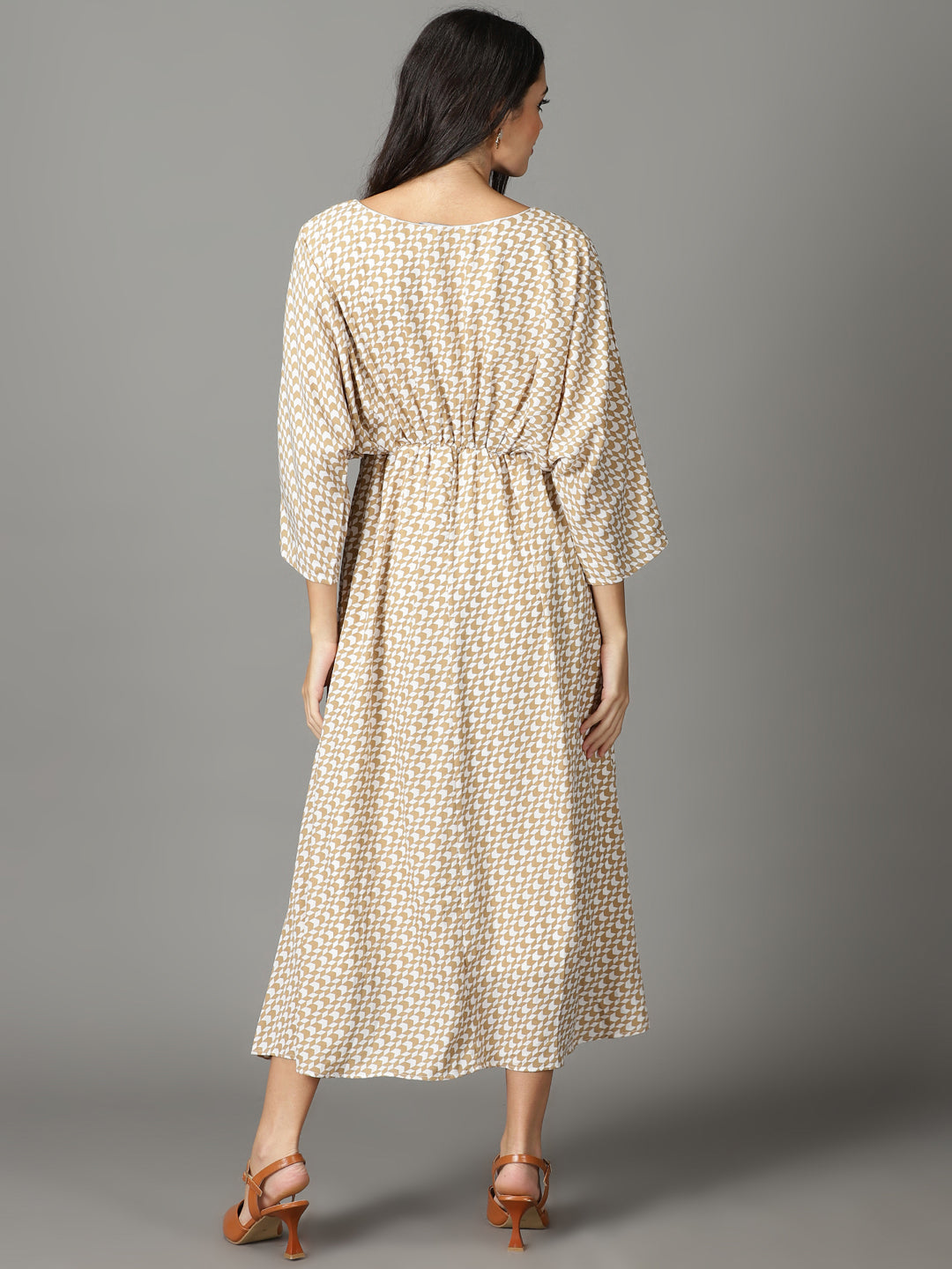 Women's Beige Kimono Sleeve Maxi Dress