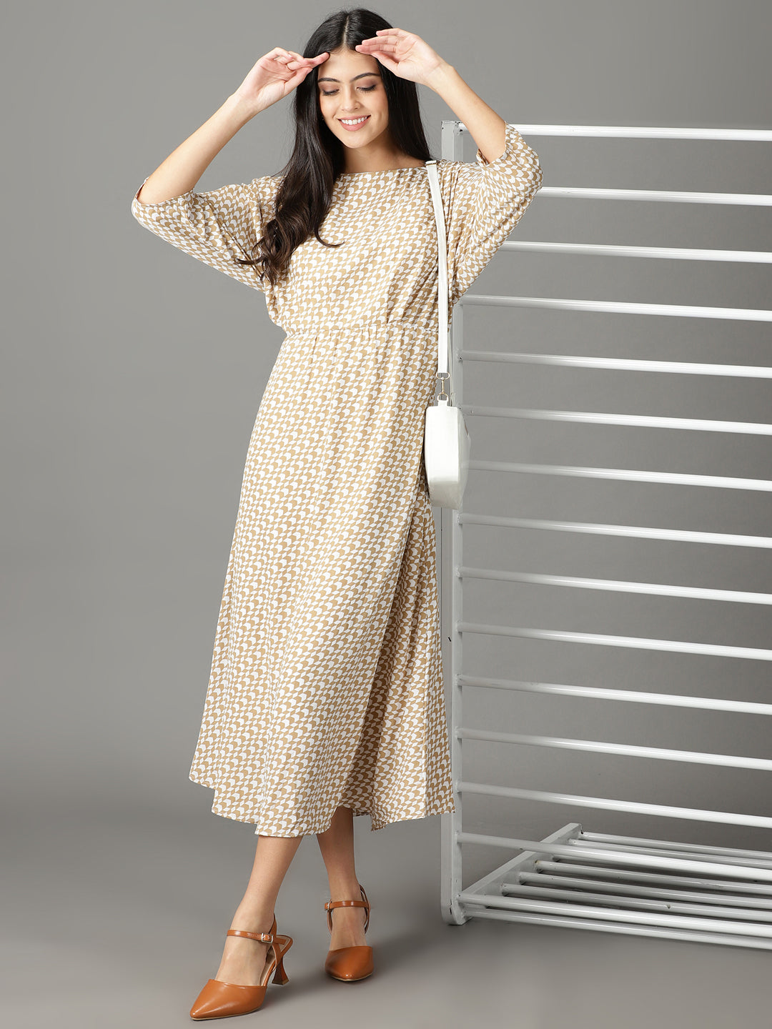 Women's Beige Kimono Sleeve Maxi Dress
