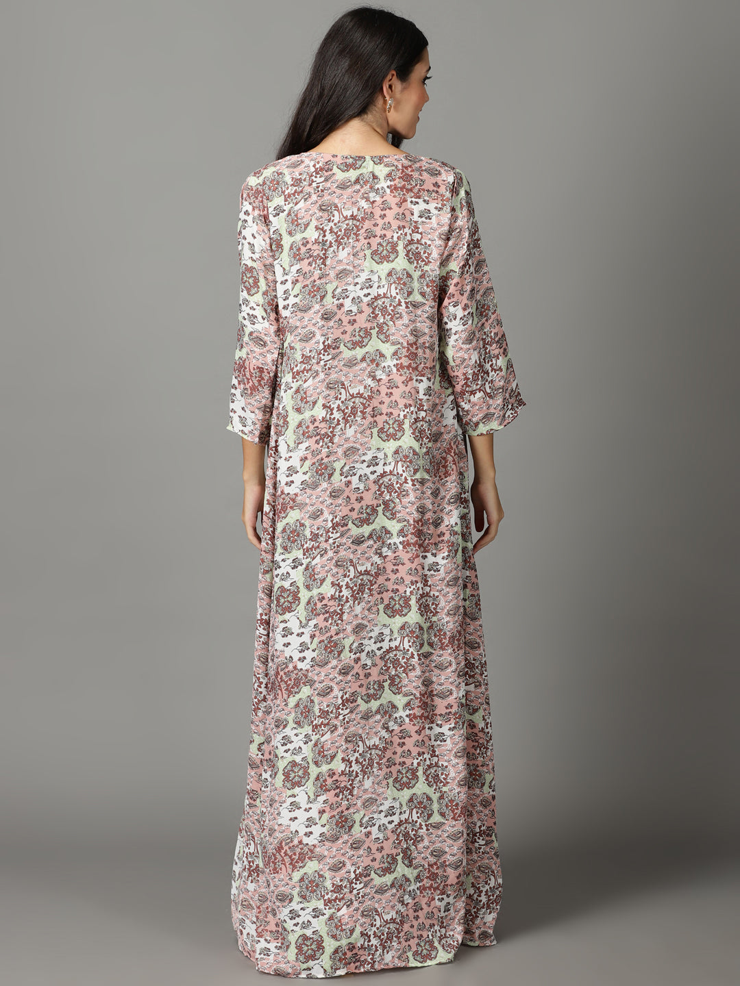 Women's Peach Floral Layered A-Line Dress