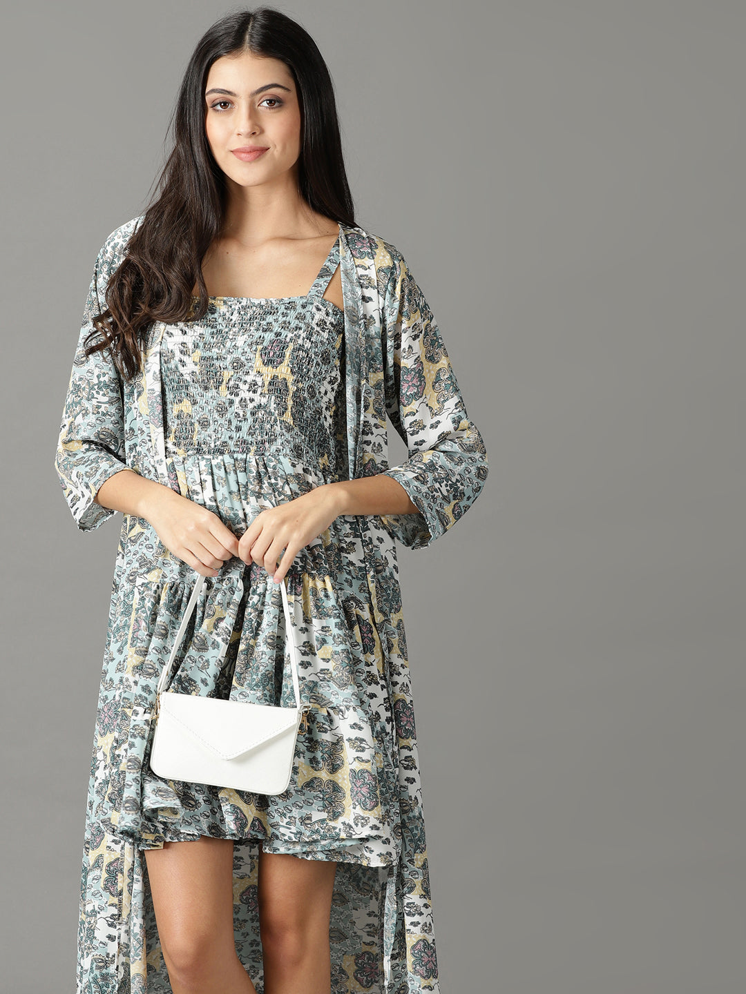 Women's Sea Green Floral Chiffon Dress