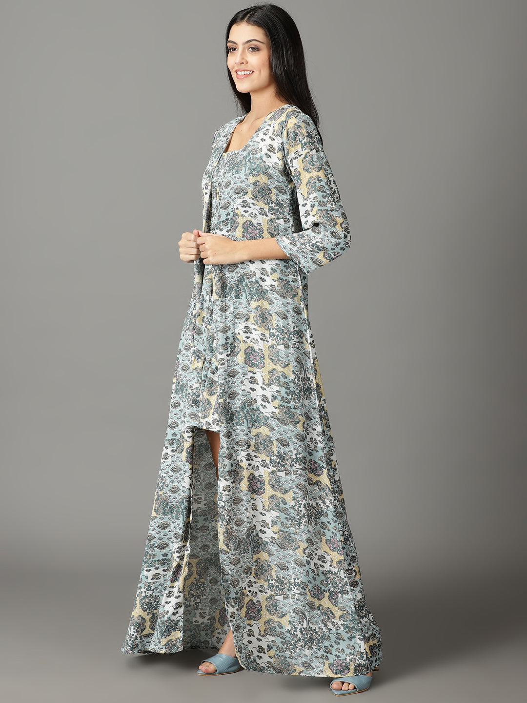 Women's Sea Green Floral Chiffon Dress