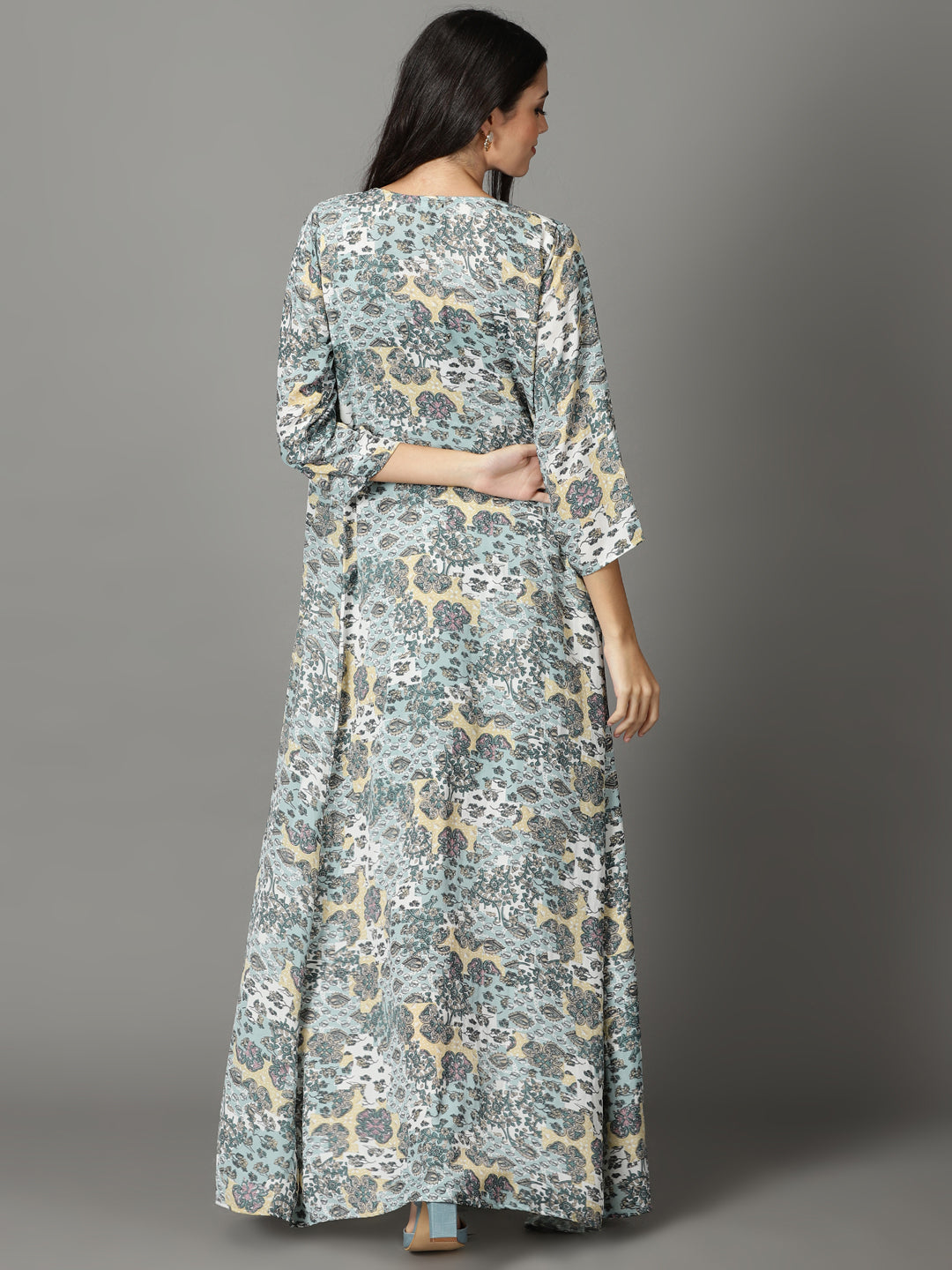Women's Sea Green Floral Chiffon Dress