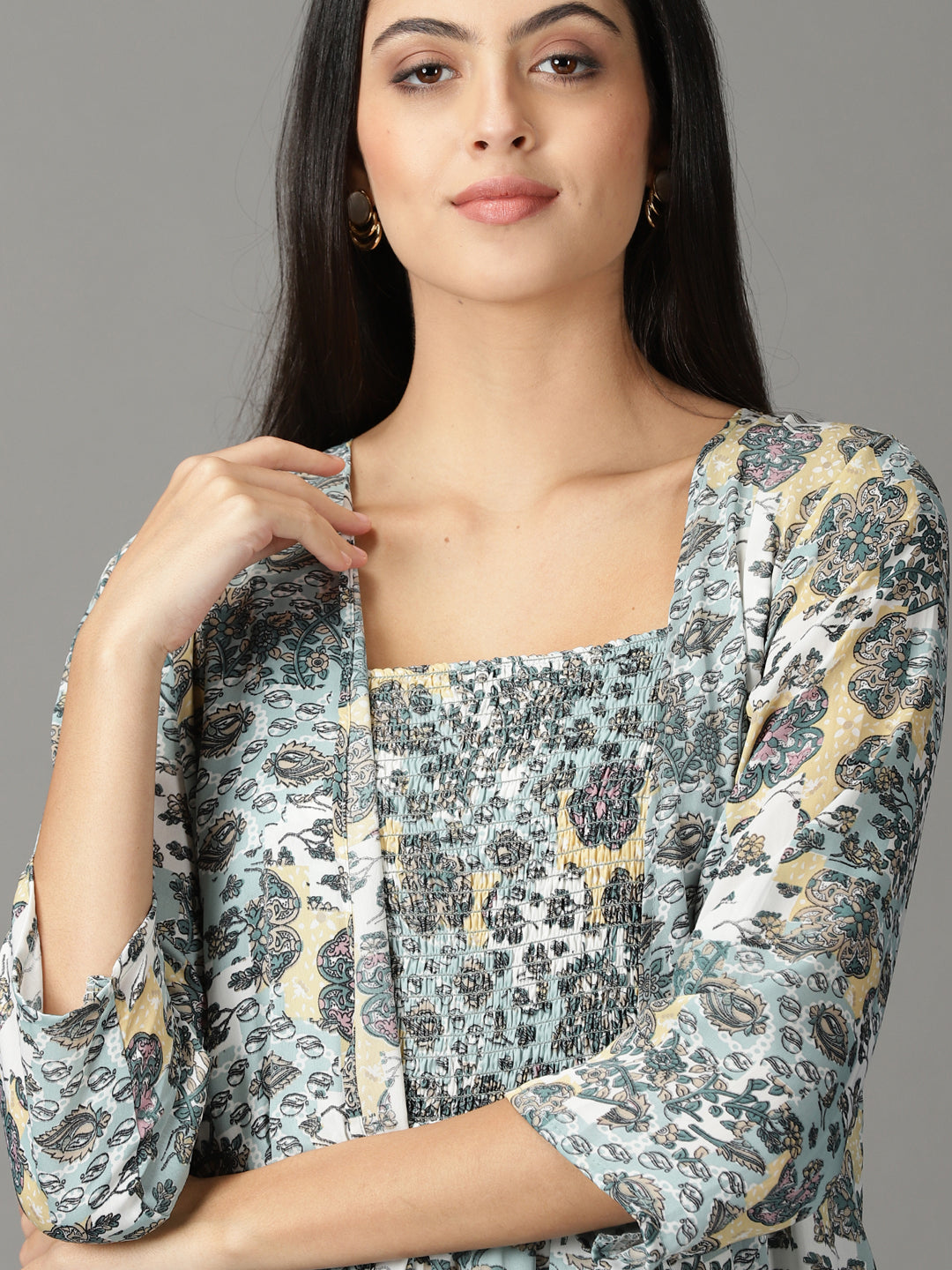 Women's Sea Green Floral Chiffon Dress