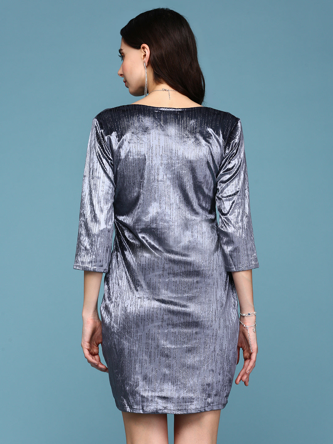 Women's Grey Velvet Sheath Mini Dress