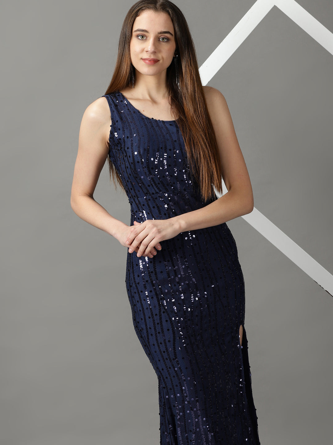 Women's Navy Blue Embellished Bodycon Dress