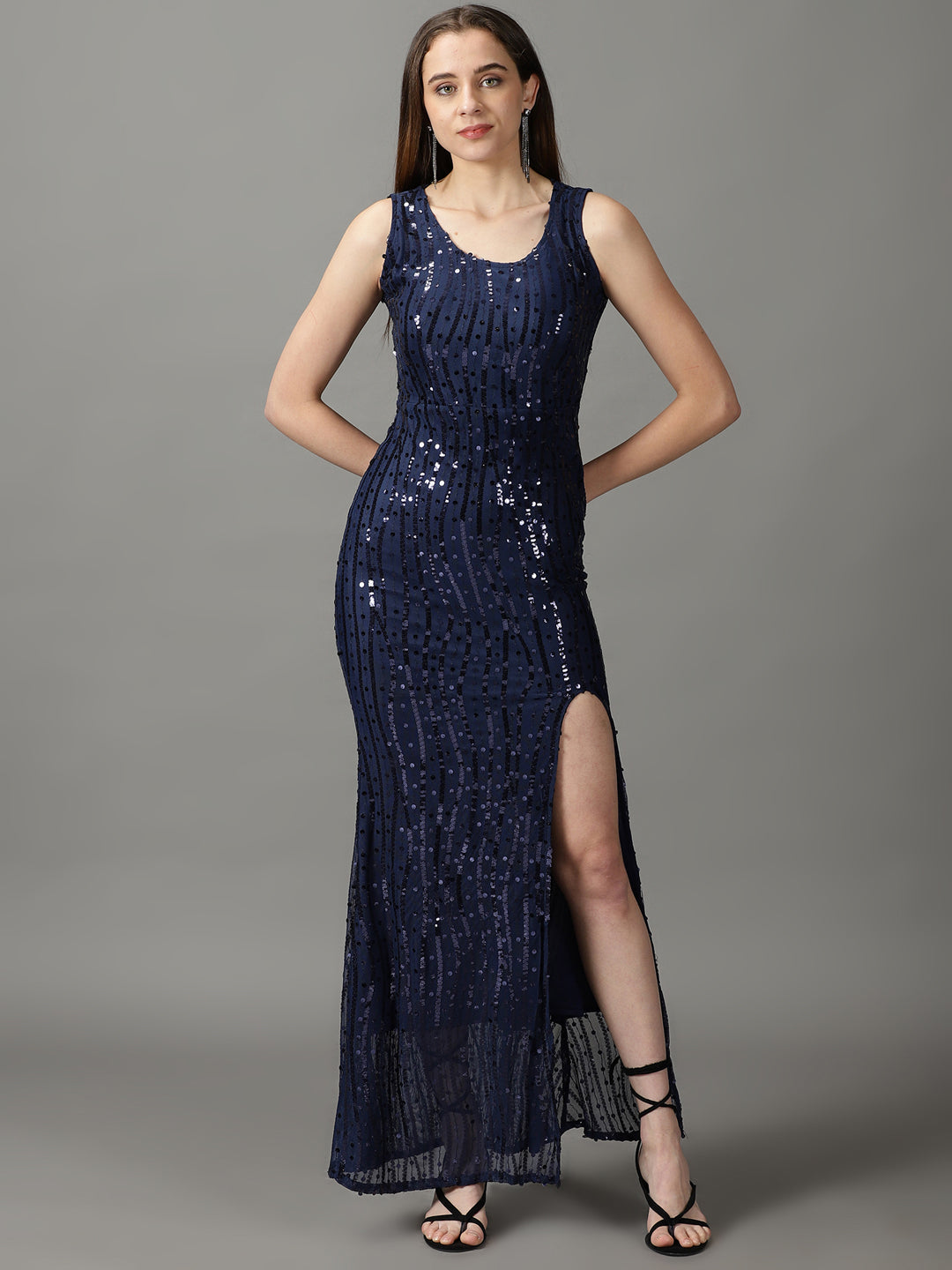 Women's Navy Blue Embellished Bodycon Dress