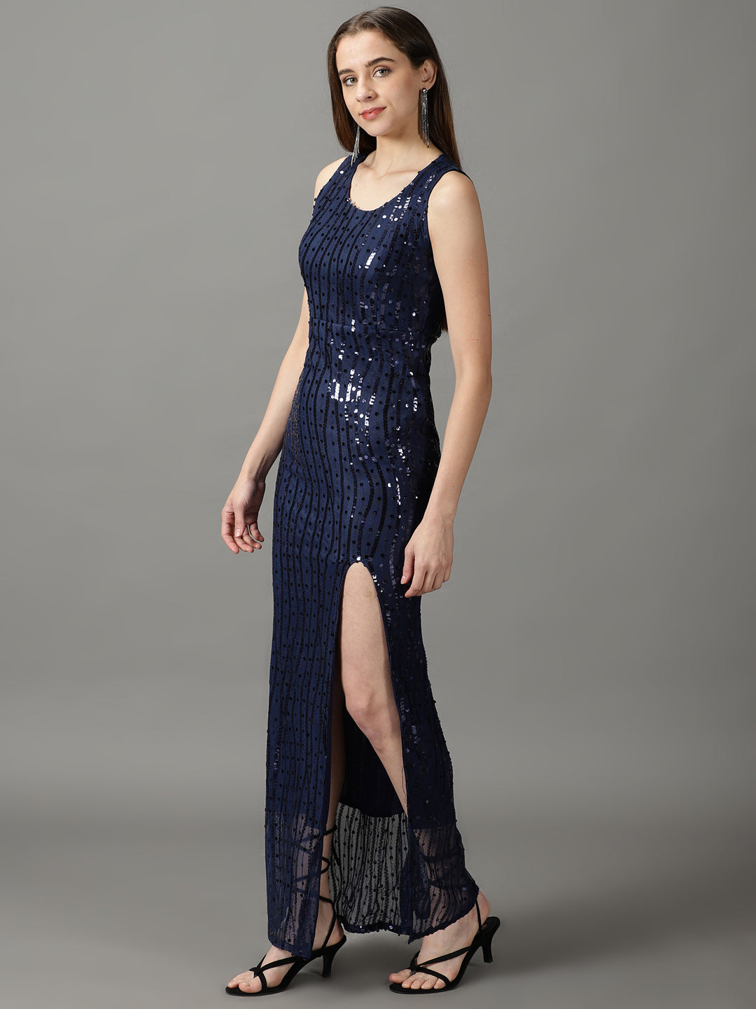 Women's Navy Blue Embellished Bodycon Dress
