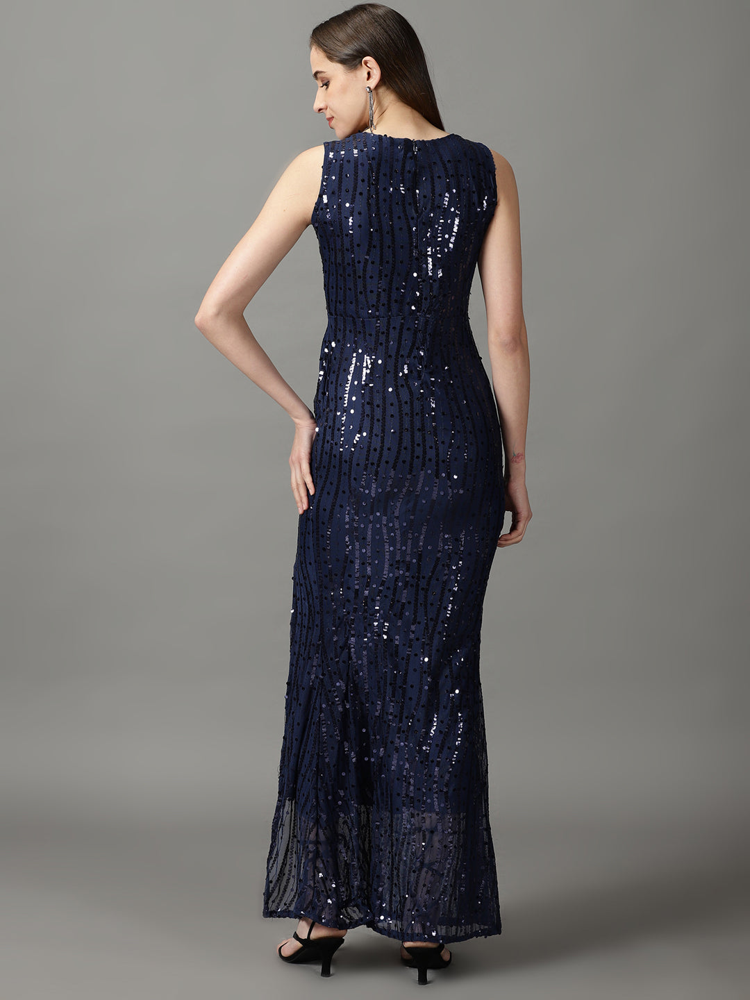 Women's Navy Blue Embellished Bodycon Dress