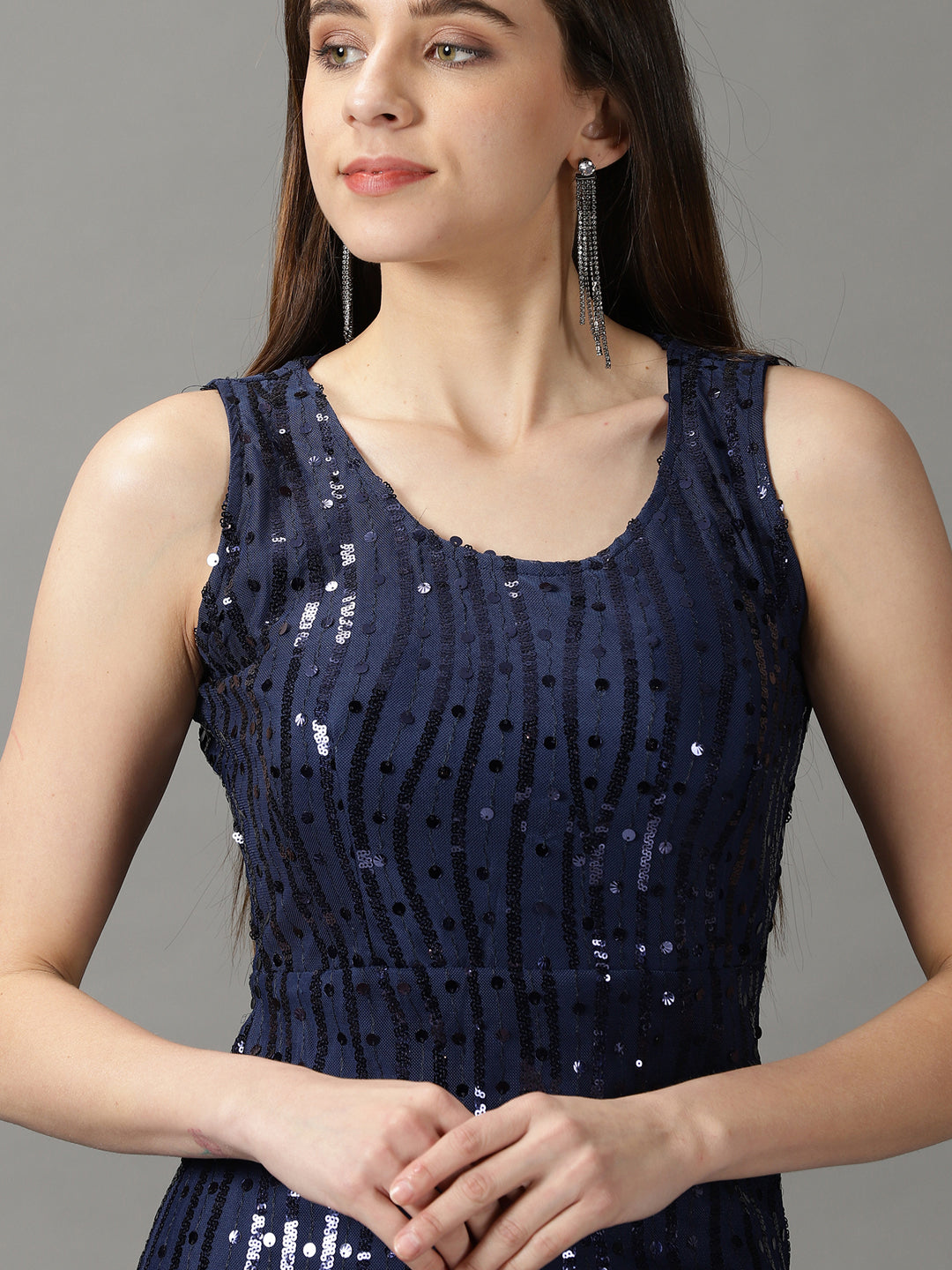 Women's Navy Blue Embellished Bodycon Dress