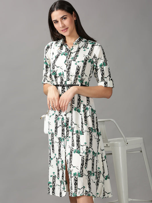 Women's Off White Floral Fit & Flare Dress