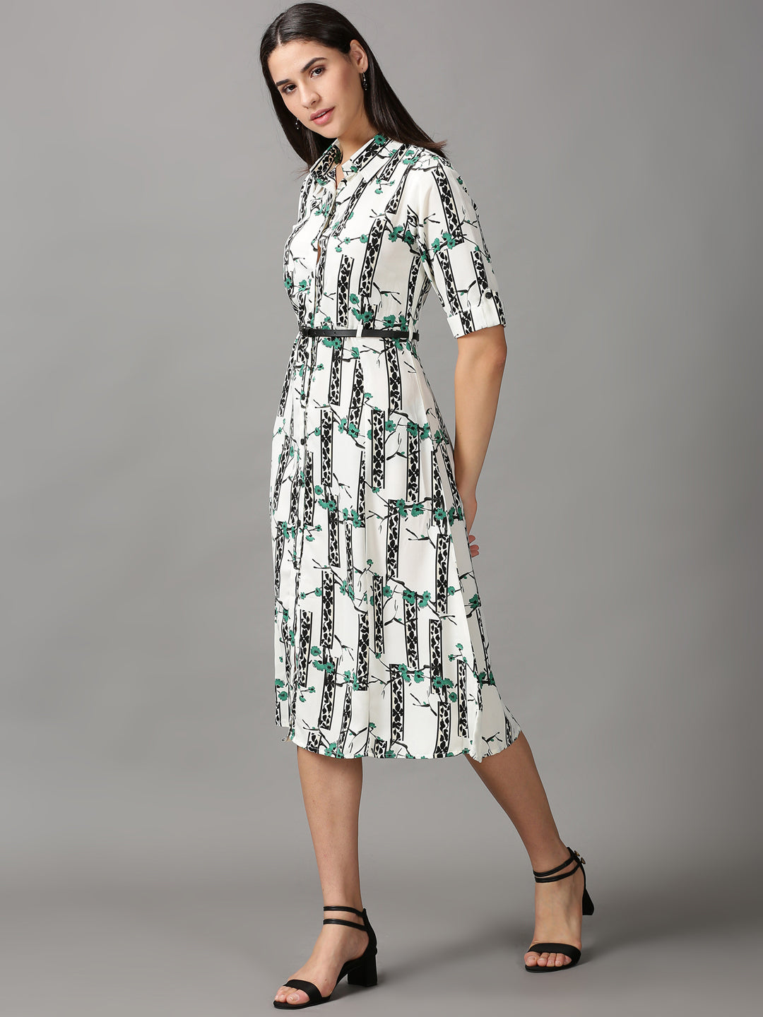 Women's Off White Floral Fit & Flare Dress