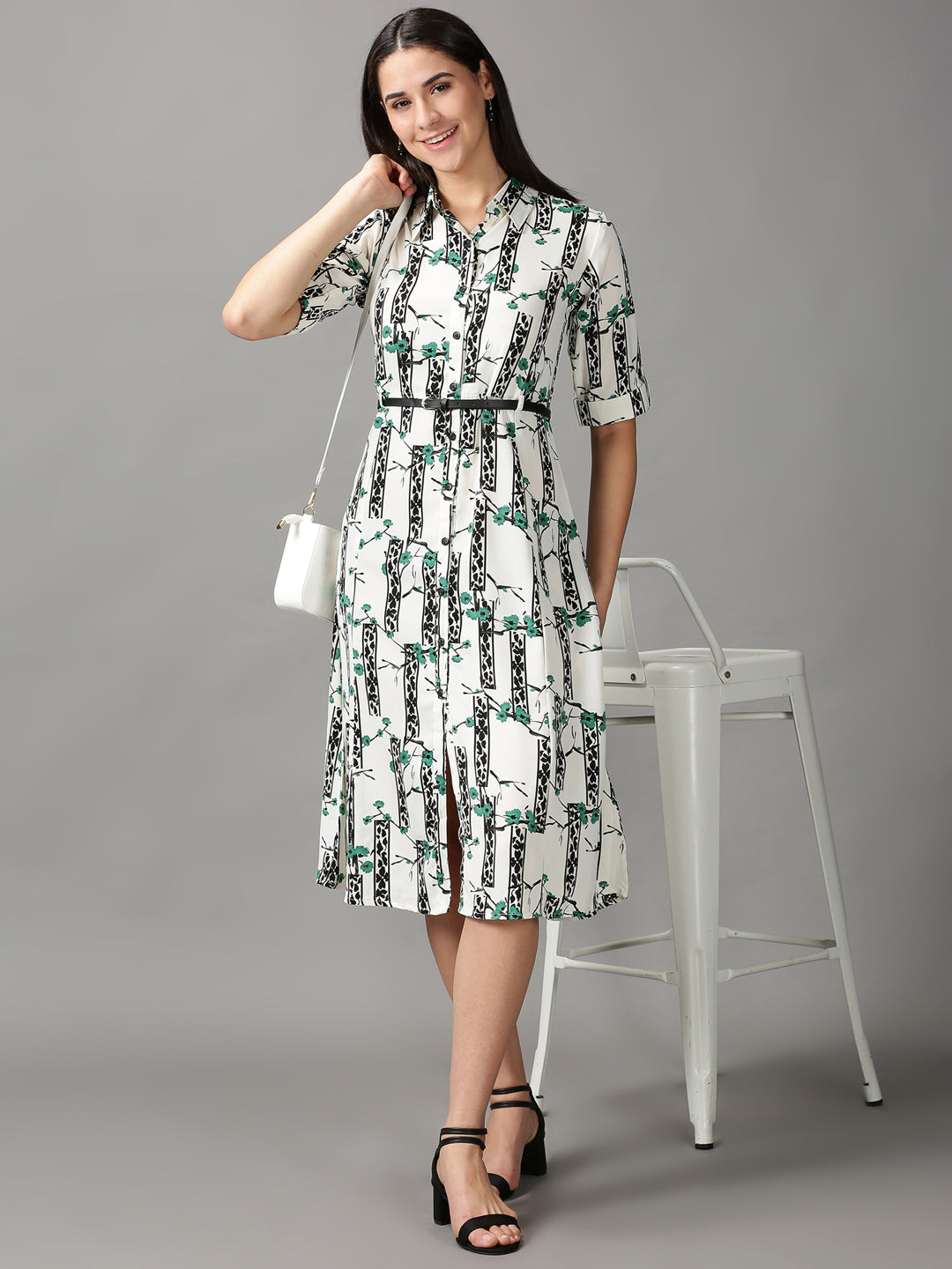 Women's Off White Floral Fit & Flare Dress
