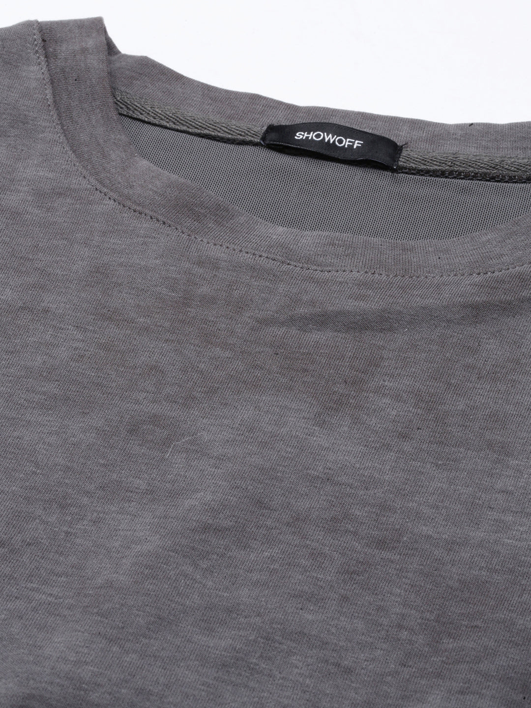 Women's Grey Round Neck Drop Shoulder Crop Top