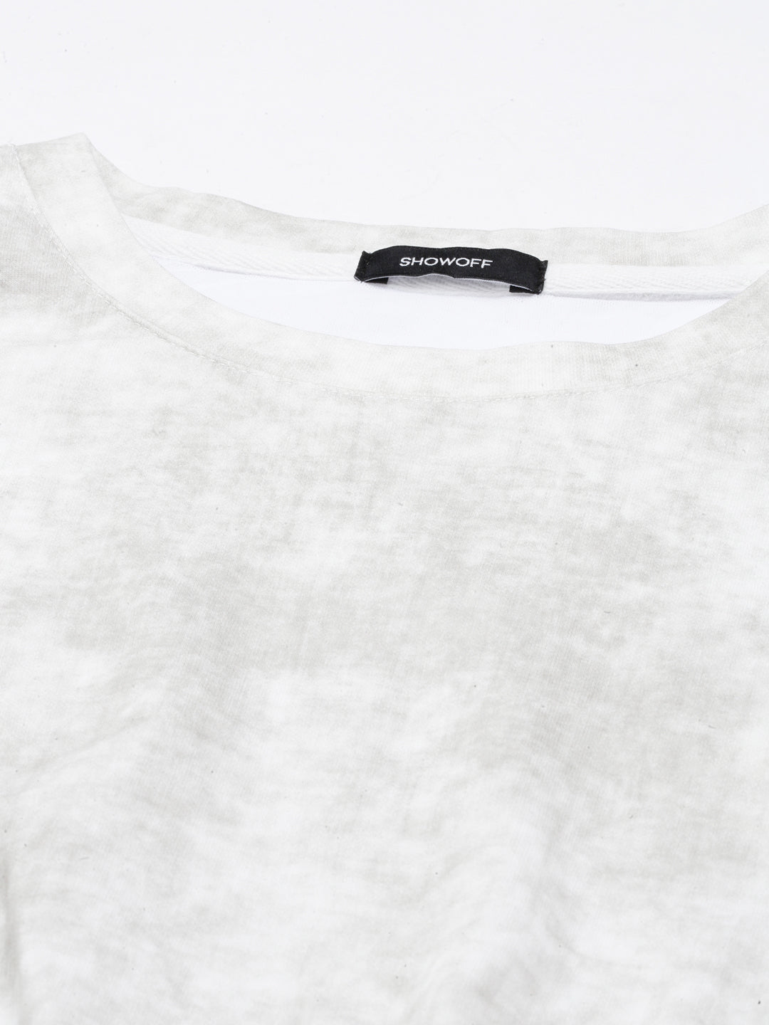Women's Off White Round Neck Blouson Drop Shoulder Crop Top